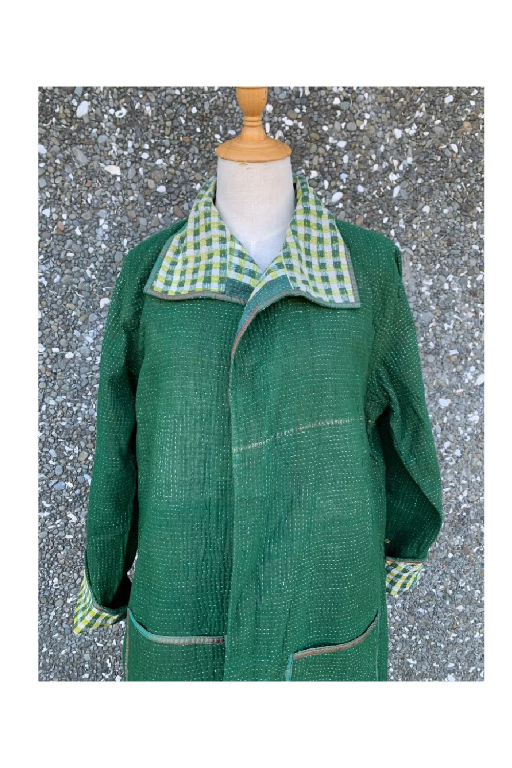 Unique Reversible Coat, Vintage Cotton Green/Pattern - E