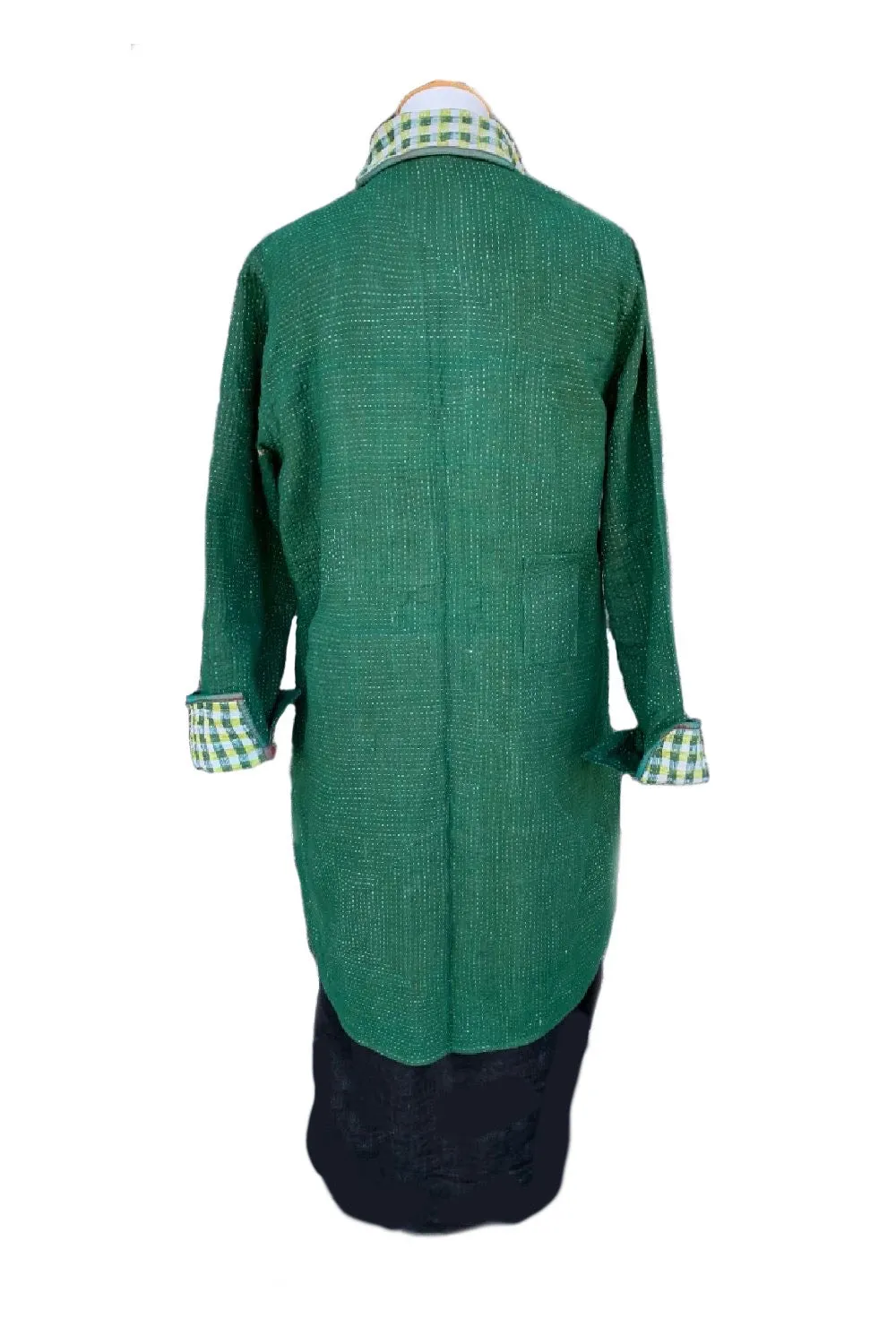 Unique Reversible Coat, Vintage Cotton Green/Pattern - E