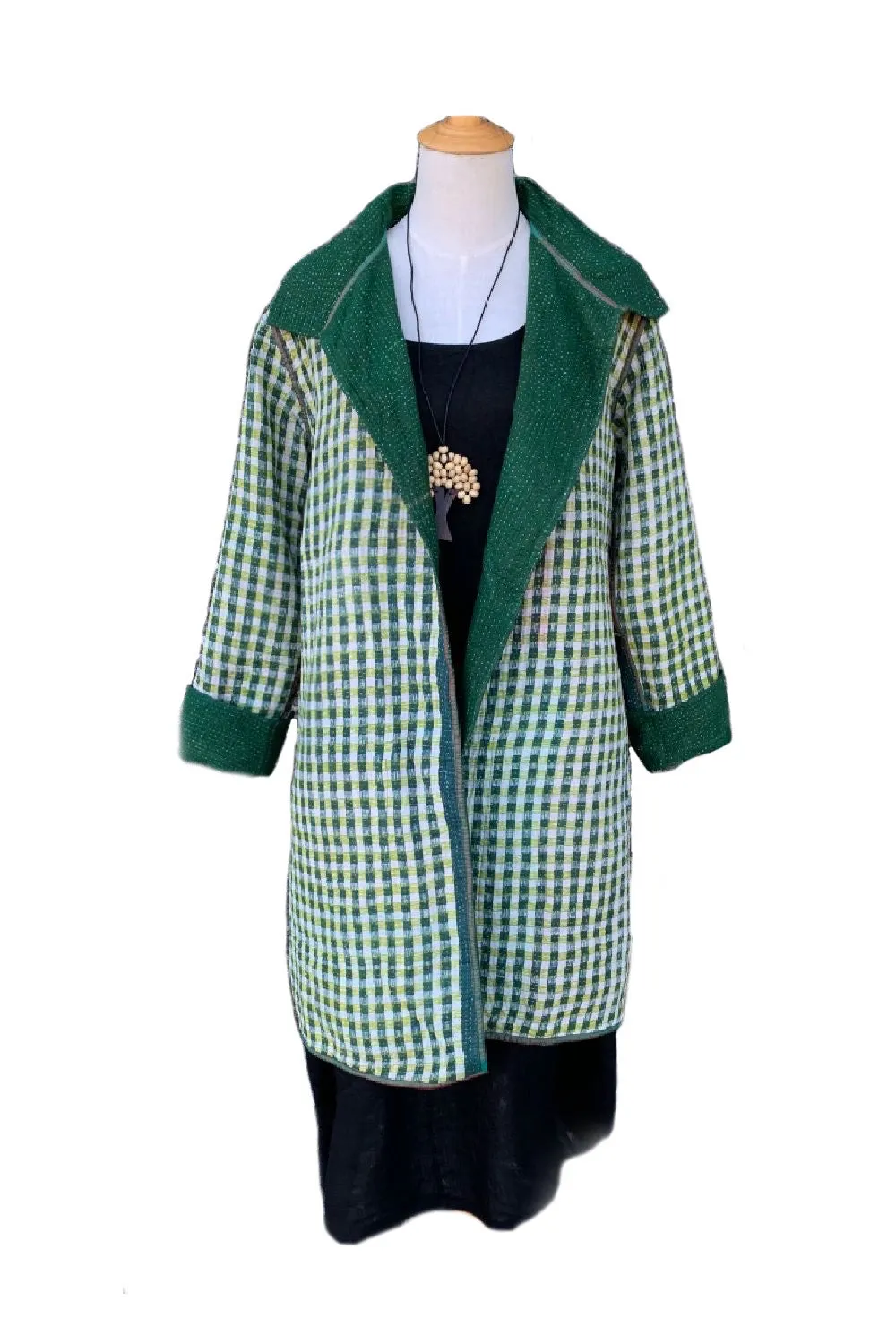 Unique Reversible Coat, Vintage Cotton Green/Pattern - E