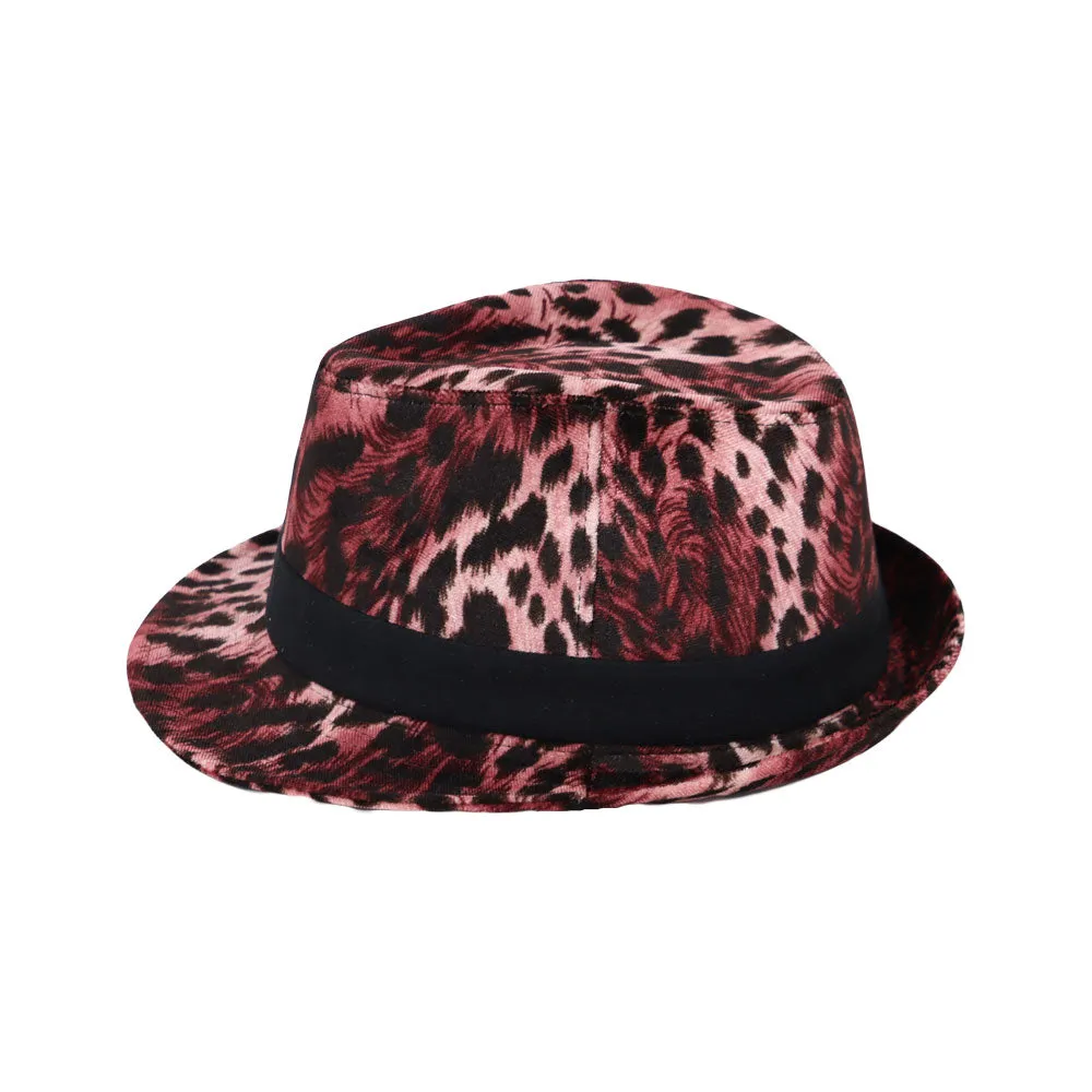 Unisex Leopard Fedora Hat Short Brim Trilby Banded DW61446