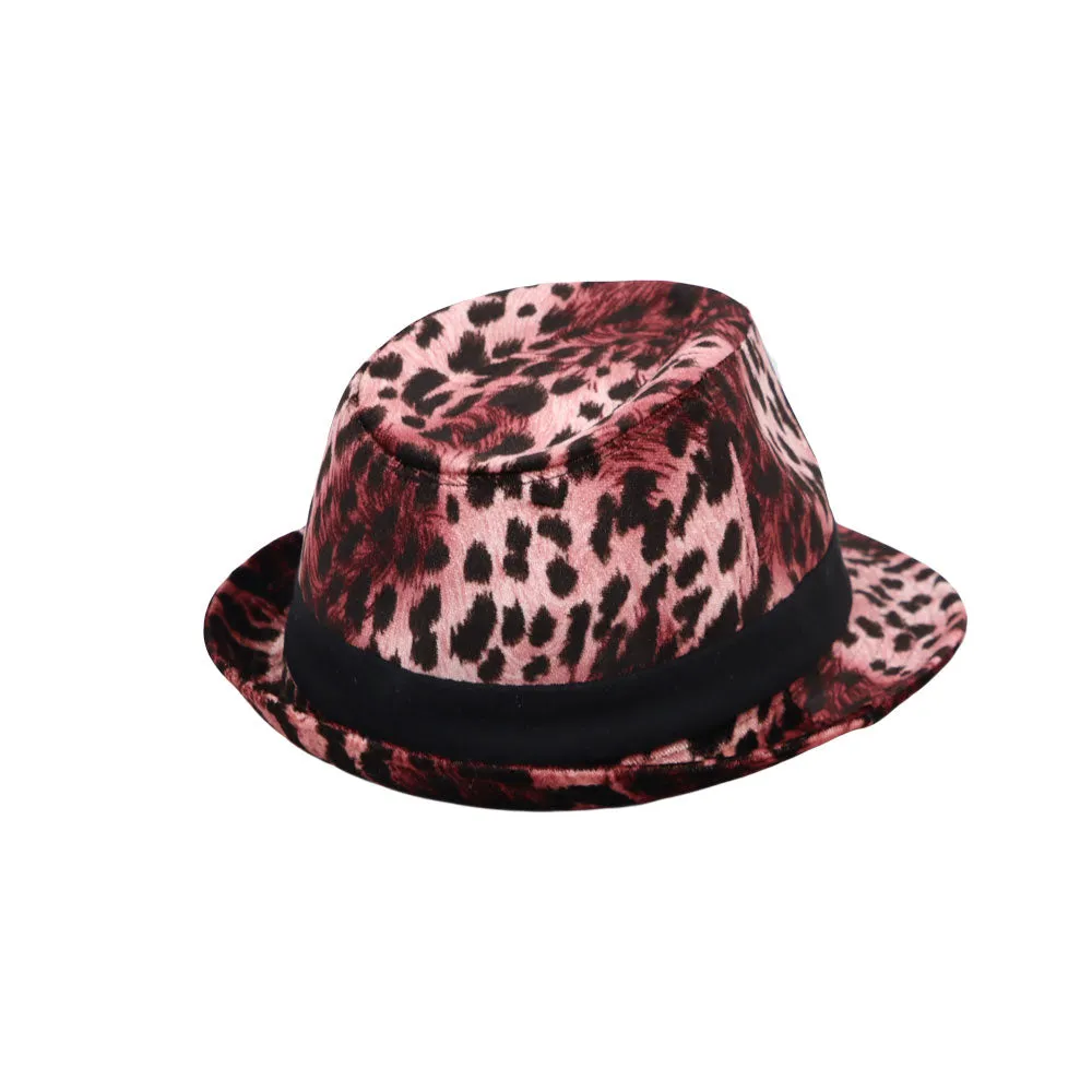 Unisex Leopard Fedora Hat Short Brim Trilby Banded DW61446