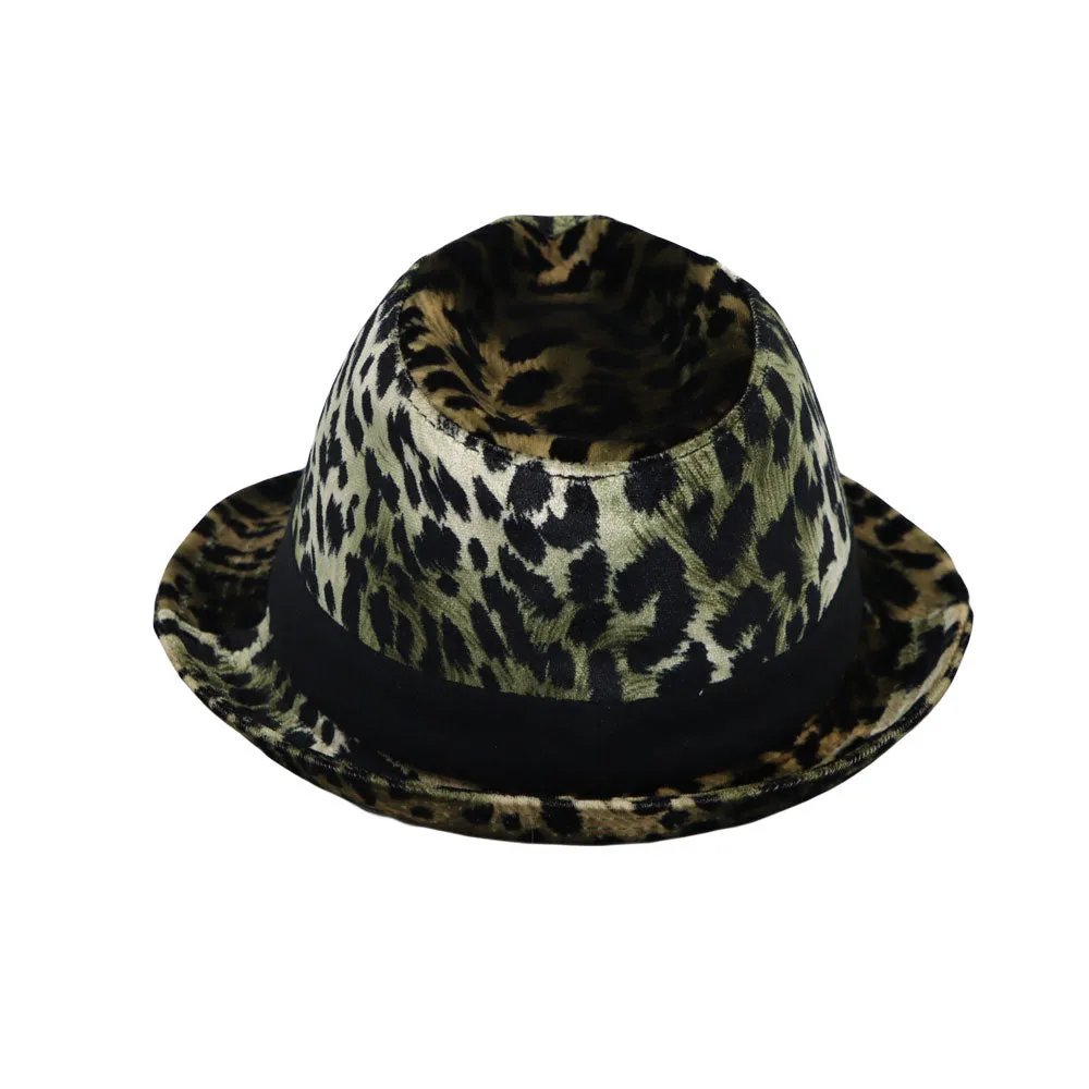 Unisex Leopard Fedora Hat Short Brim Trilby Banded DW61446