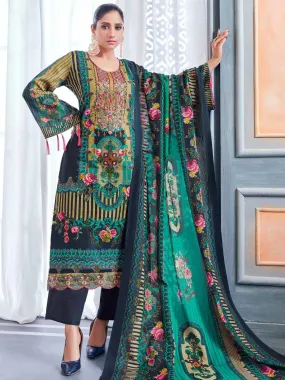 Unstitched Pakistani Print Cotton Suit Fabric with Embroidery Blue