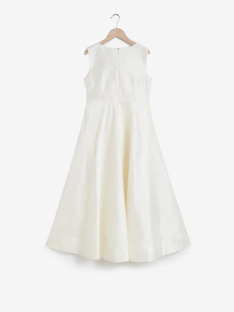 Utsa Kids Off White Embroidered Maxi Dress