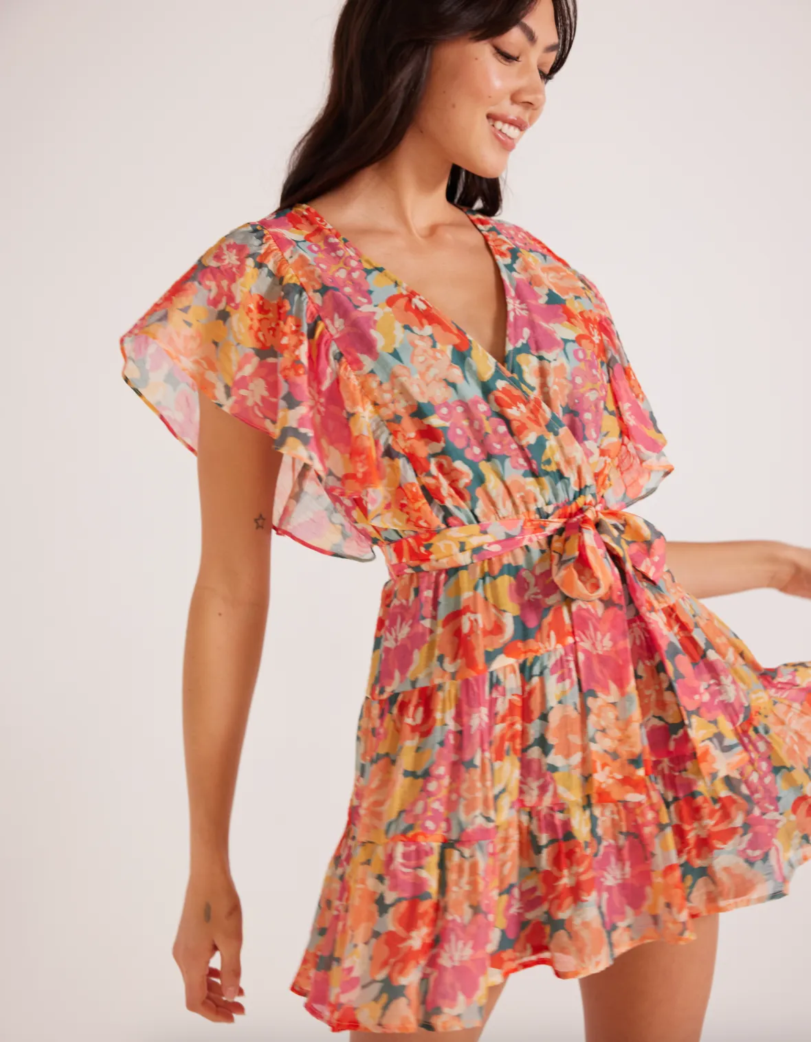 Valla Flutter Mini Dress -  Pink Floral