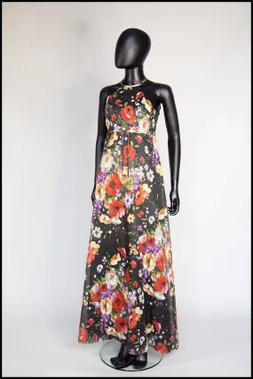 Vintage 1970s Rose Floral Chiffon Maxi Dress