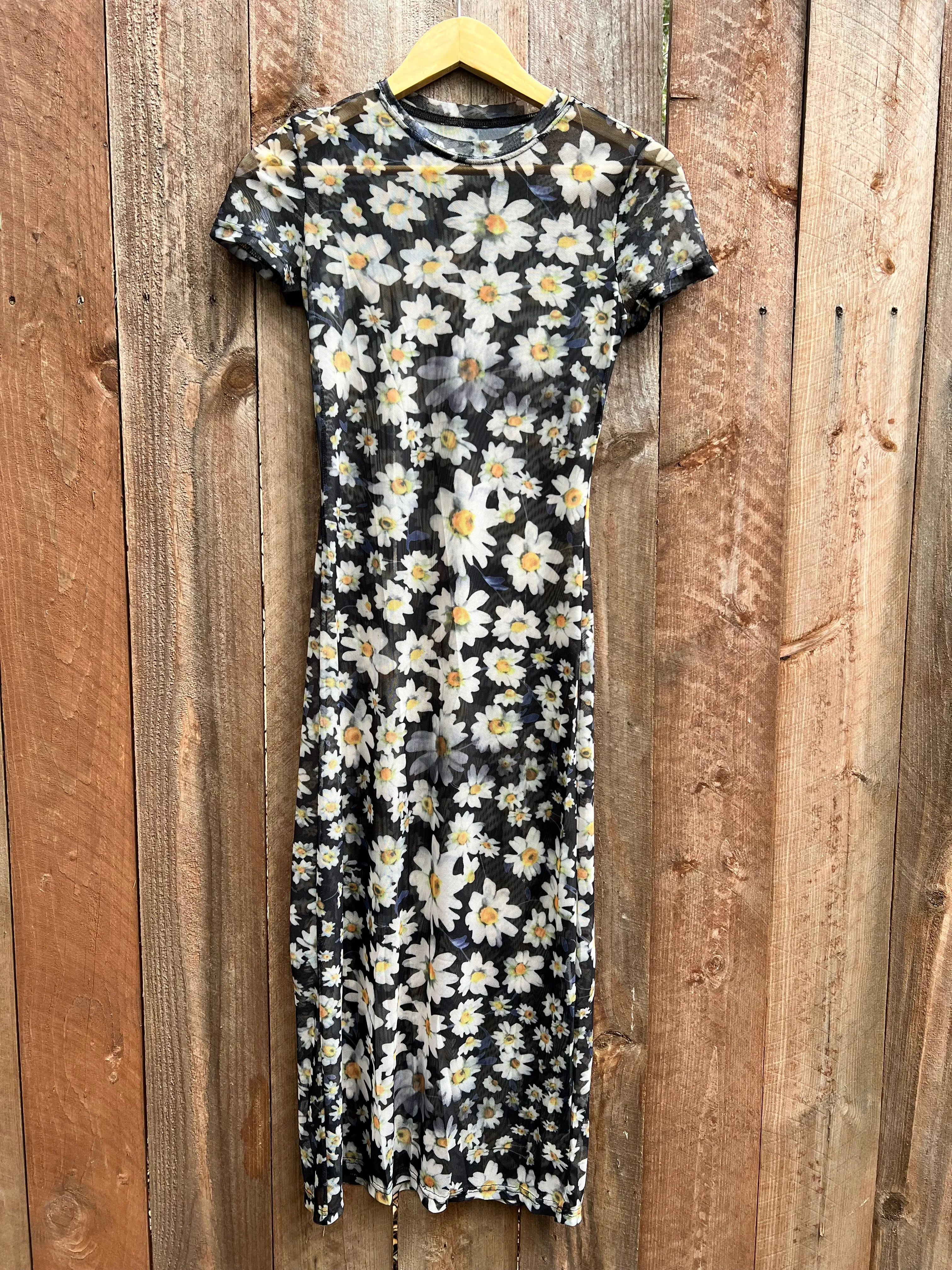 VINTAGE: Mesh Sunflower Print Dress