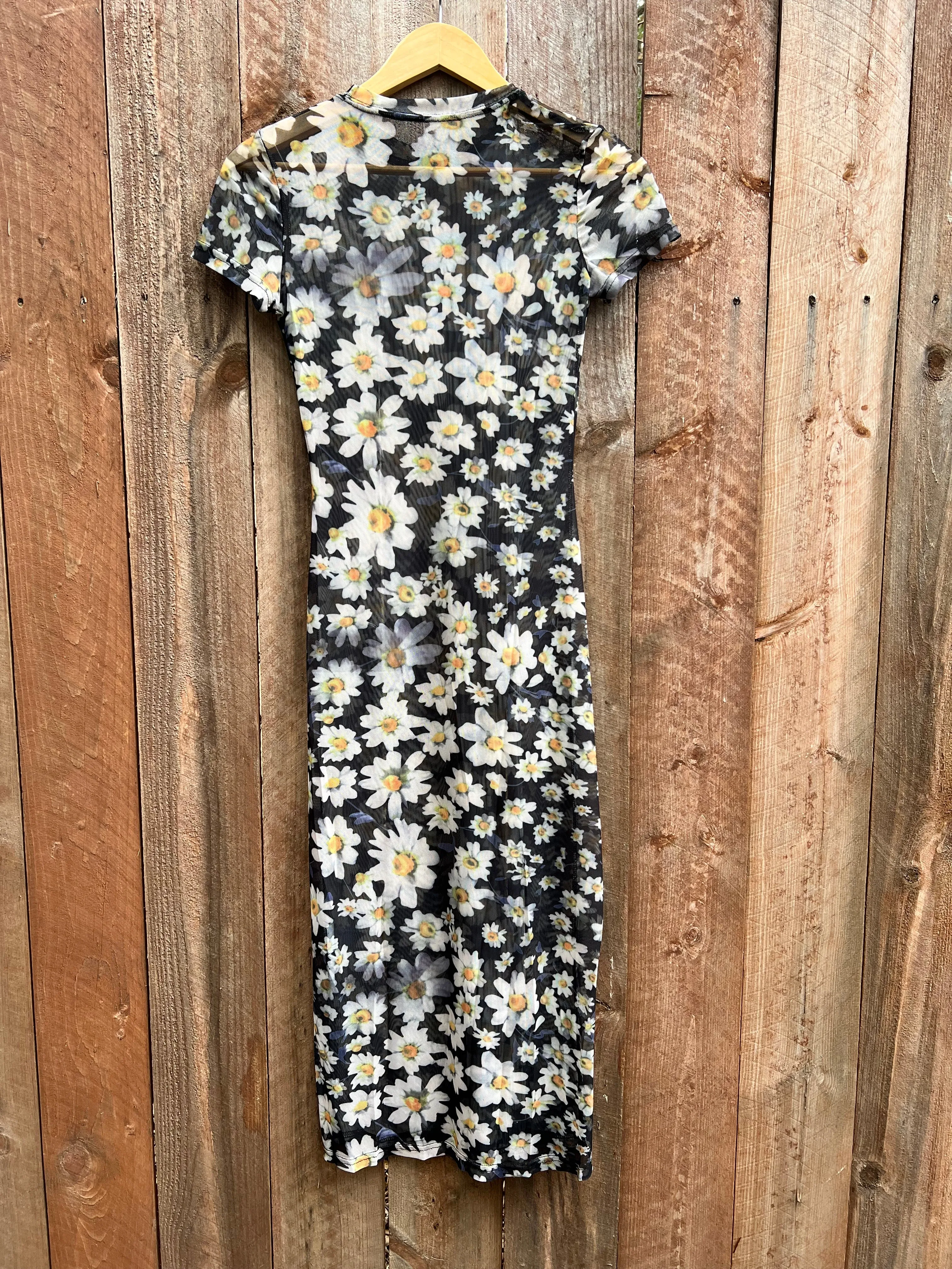 VINTAGE: Mesh Sunflower Print Dress