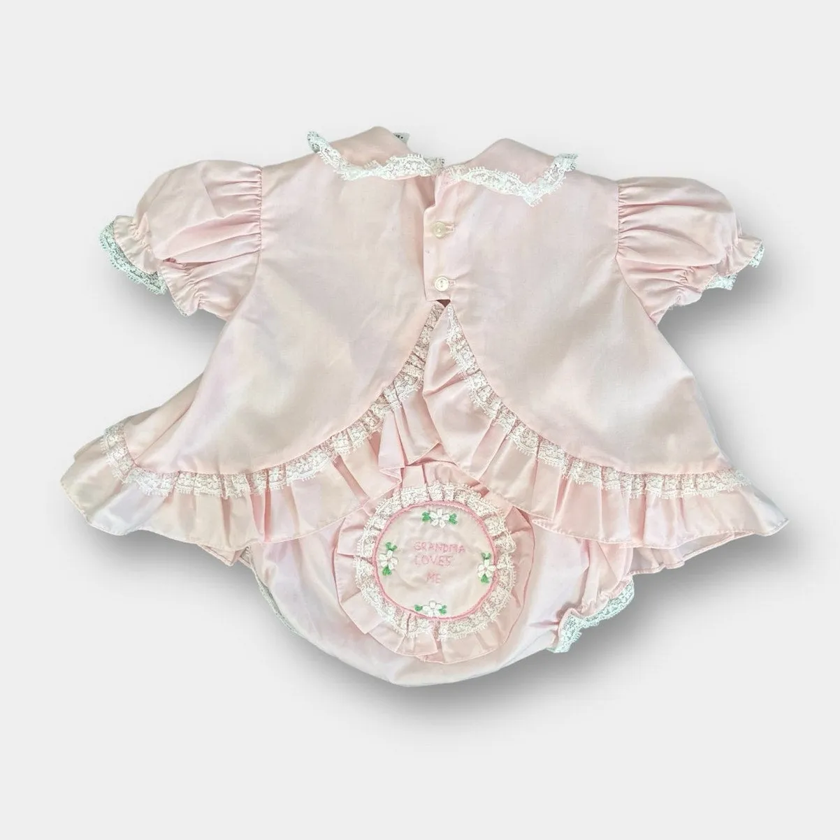 Vintage Nannette Grandma Loves Me Pink Dress Set 9 Months