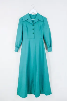 Vintage Notched Collar Maxi Dress - Dark Sage Green - Size XXS/XS