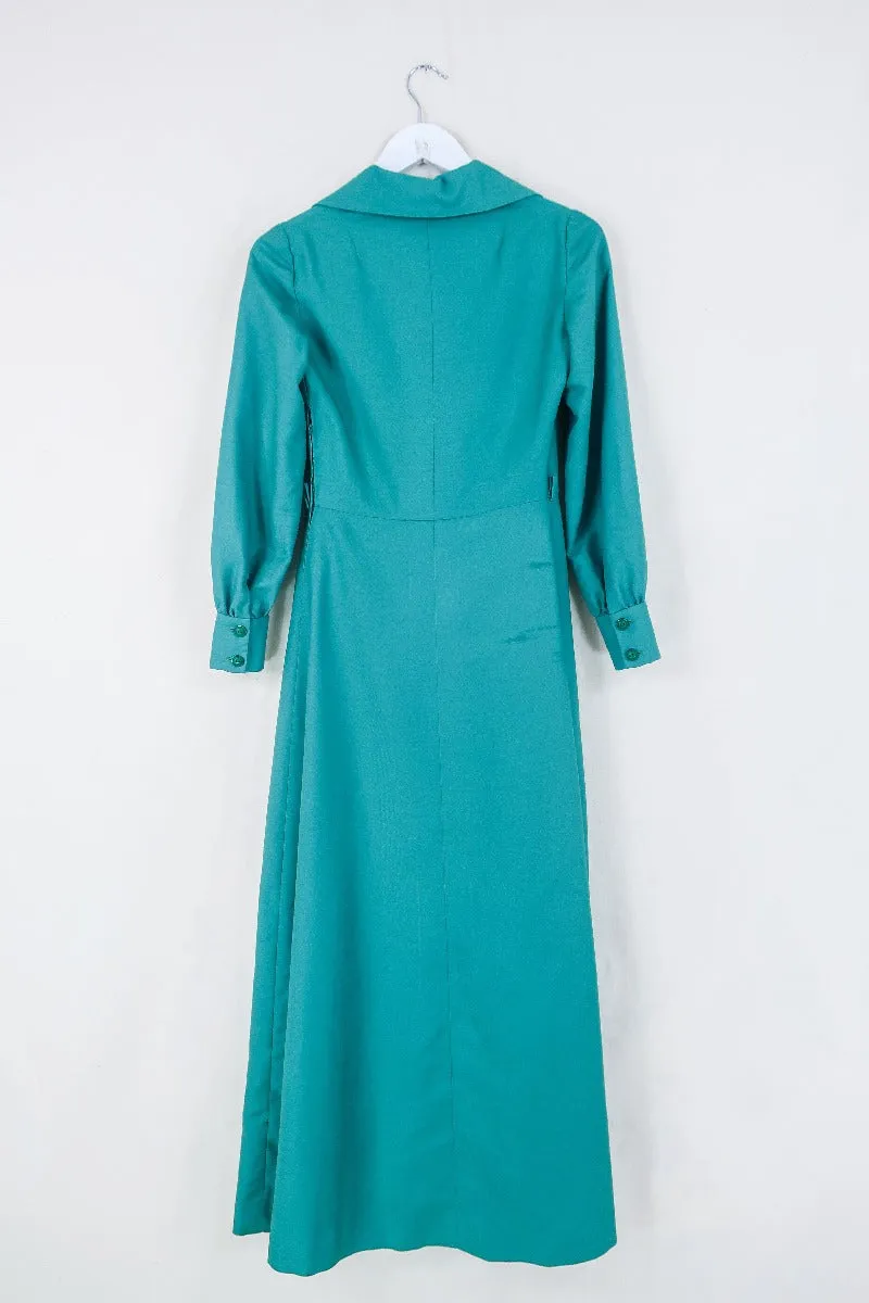 Vintage Notched Collar Maxi Dress - Dark Sage Green - Size XXS/XS