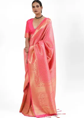 Vivid Pink Kanjivaram Soft Woven Silk Saree