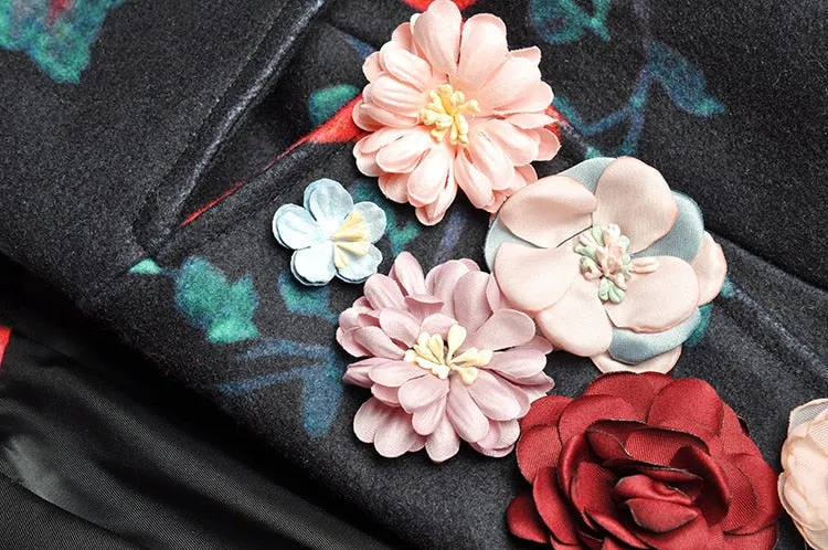 Windbreaker Single Breasted Applique Floral-Print Coat