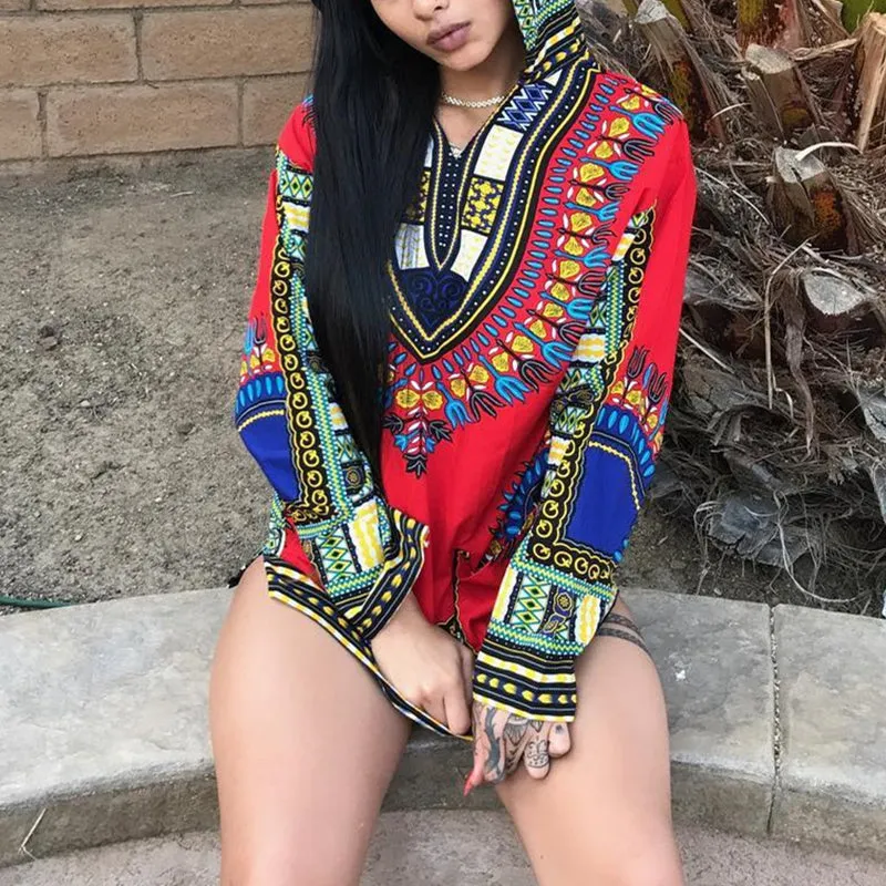 Women Dashiki Hoodie Top Pullover