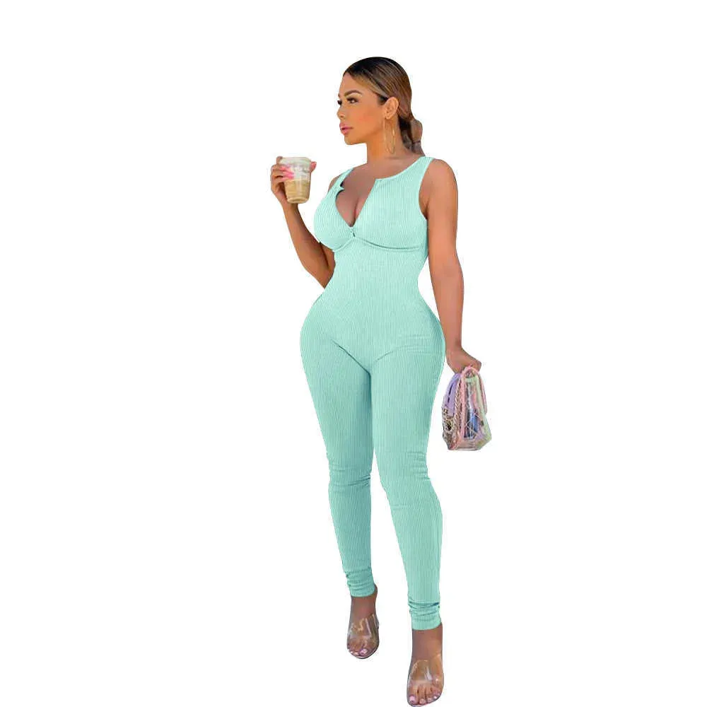 women  fashion v-neck summer jumpsuits solid color backless one-piece sleeveless trousers rompers bodysuit