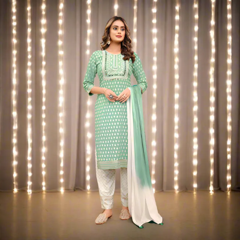 Women Green Naira Cut Party Wear Kurta Suit