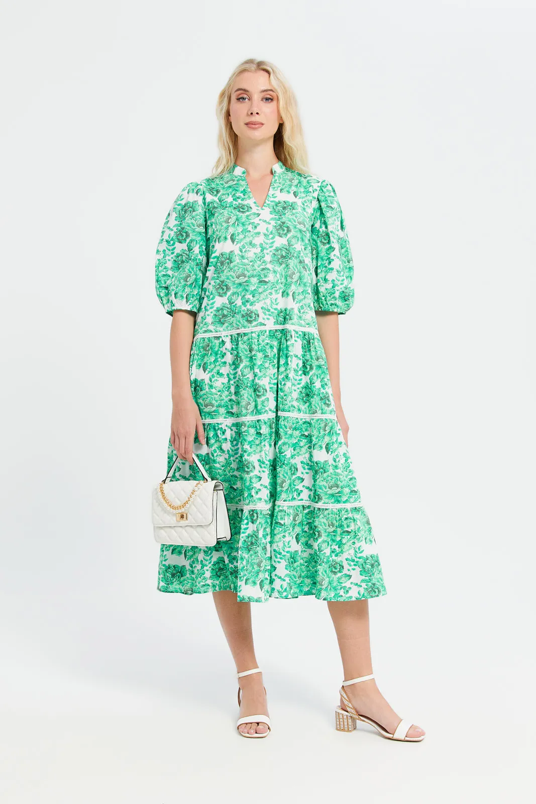 Women Green Printed Maxi Dress