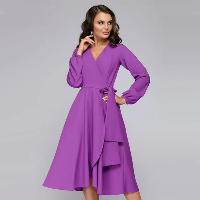 Women Long Sleeve Sexy V neck Party Dress