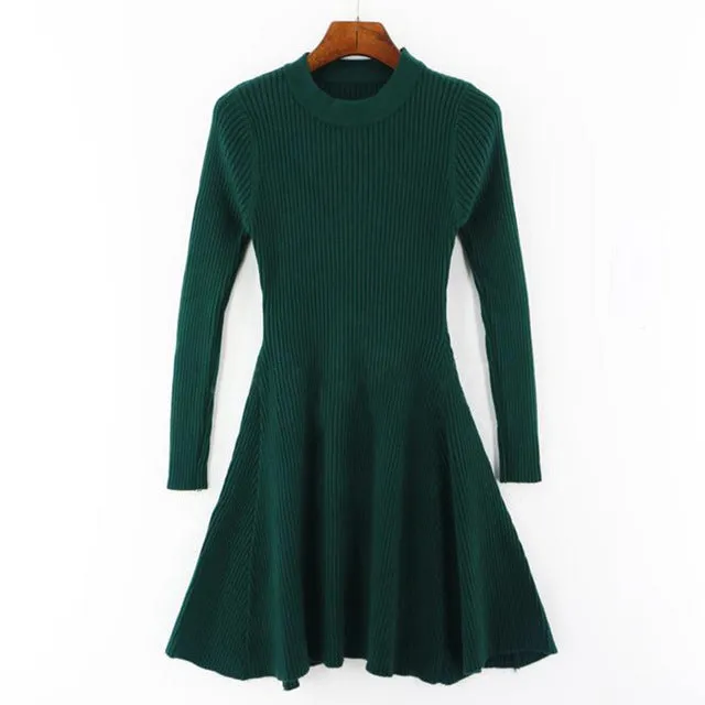 Women Long Sleeve Sweater Dress Women's Irregular Hem Casual Autumn Winter Dress Women O-neck A Line Short Mini Knitted Dresses