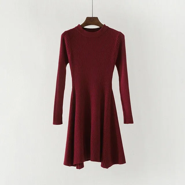 Women Long Sleeve Sweater Dress Women's Irregular Hem Casual Autumn Winter Dress Women O-neck A Line Short Mini Knitted Dresses