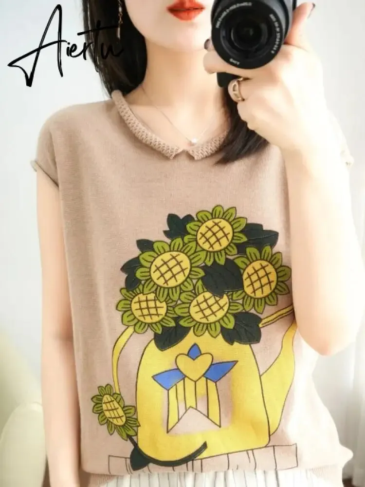 Women New Casual Korean Y2k Tops Fall Fashion Sunflower Printed Round Neck Long Sleeve Pullover Female Sweatshirt T-shirt