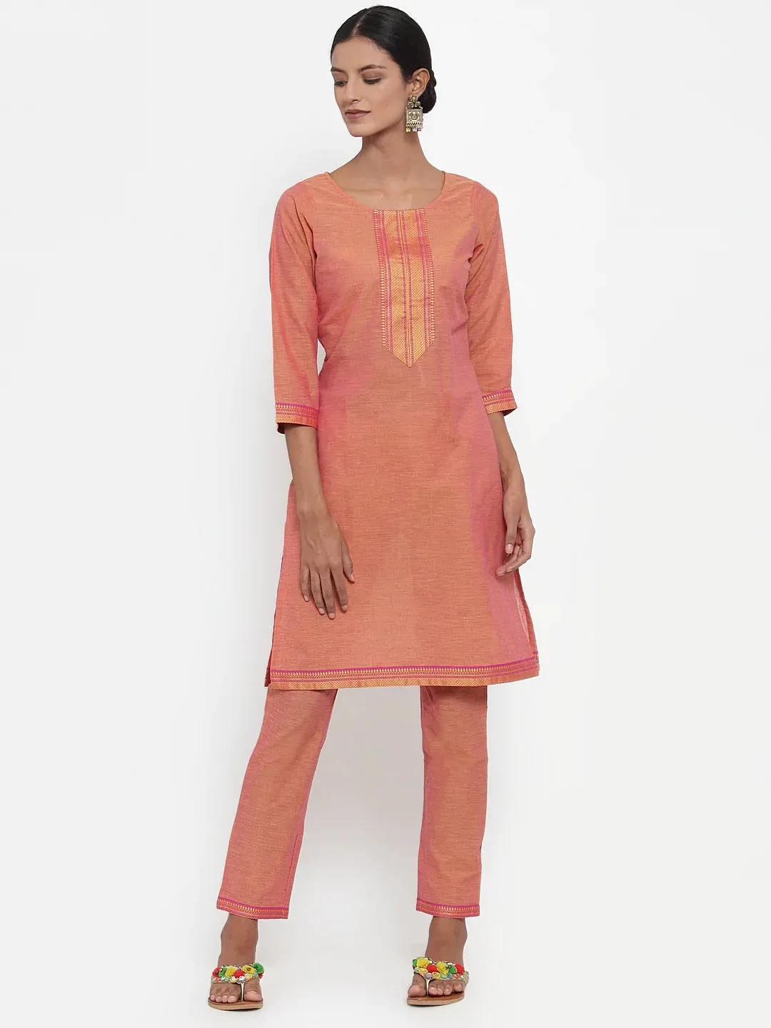 Women Pink Solid Kurta With Trousers & Dupatta