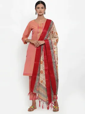 Women Pink Solid Kurta With Trousers & Dupatta