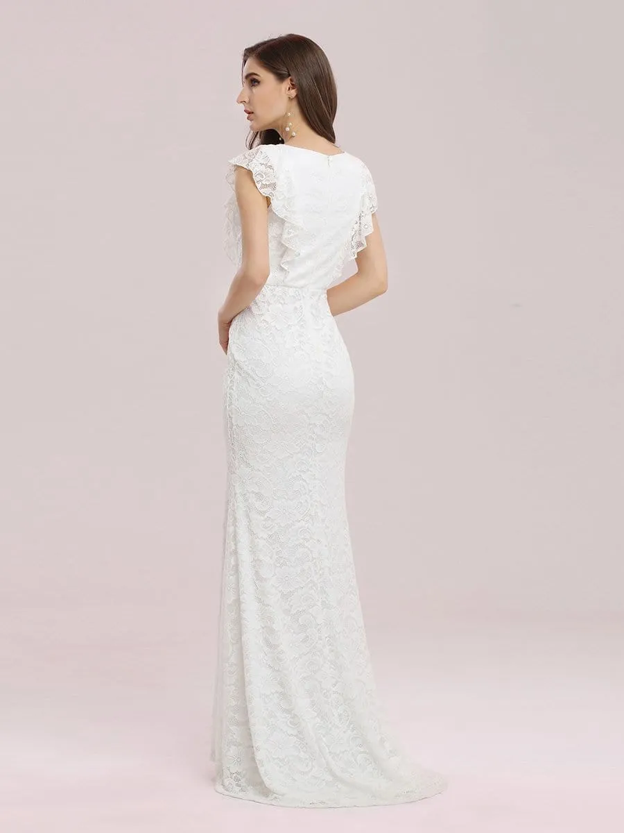 Women's Elegant Maxi Fishtail Lace Wedding Dress