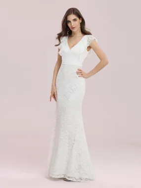 Women's Elegant Maxi Fishtail Lace Wedding Dress