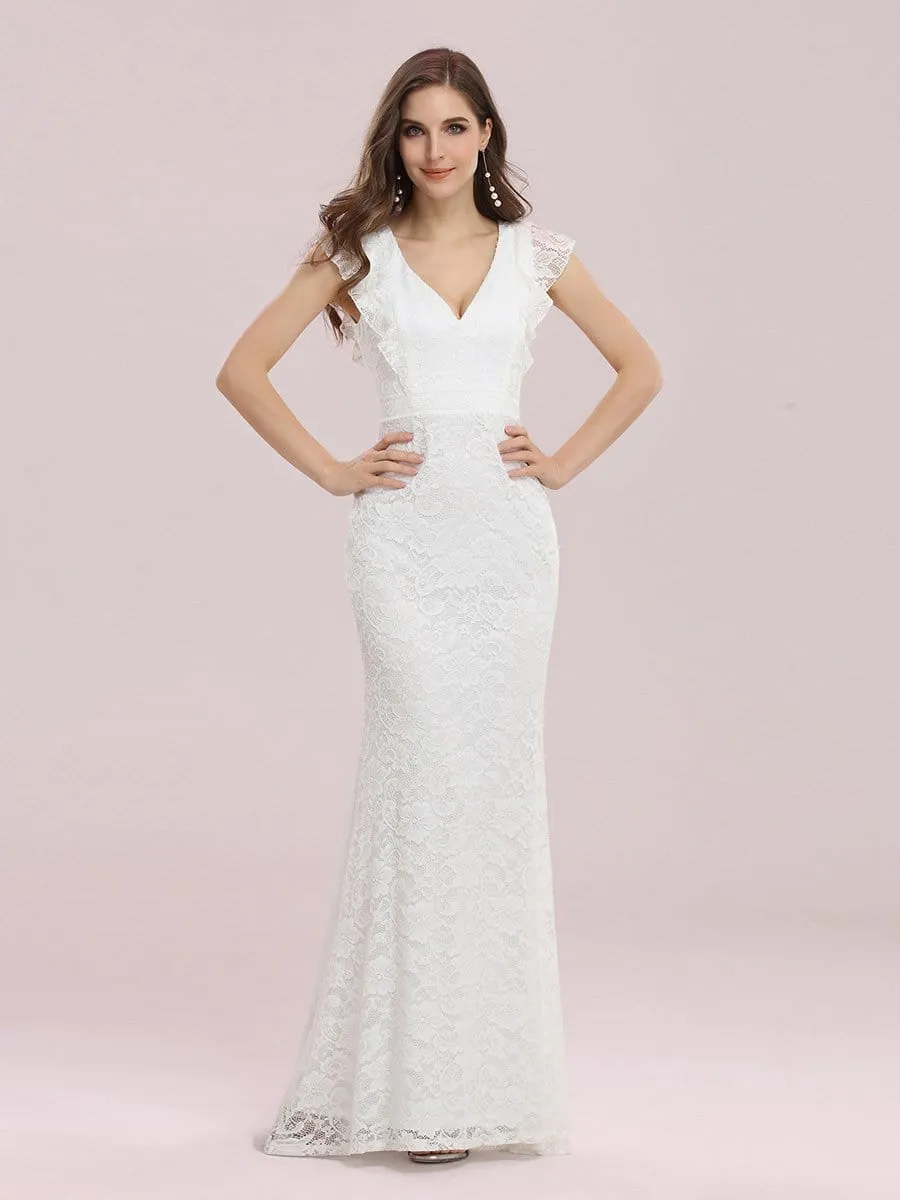 Women's Elegant Maxi Fishtail Lace Wedding Dress