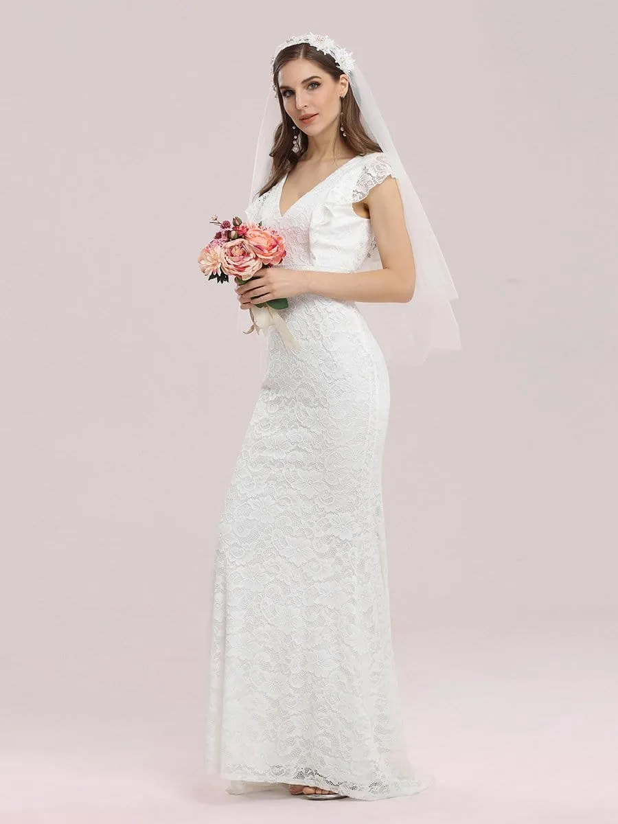 Women's Elegant Maxi Fishtail Lace Wedding Dress