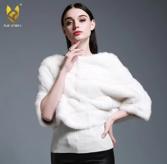 Women's Genuine Mink Fur Coat Women Bat Sleeved Coat for Women 16143