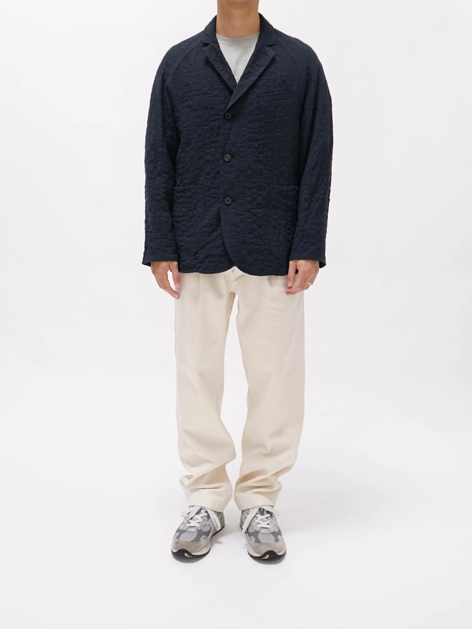 Wool Cotton Raglan Jacket - Navy