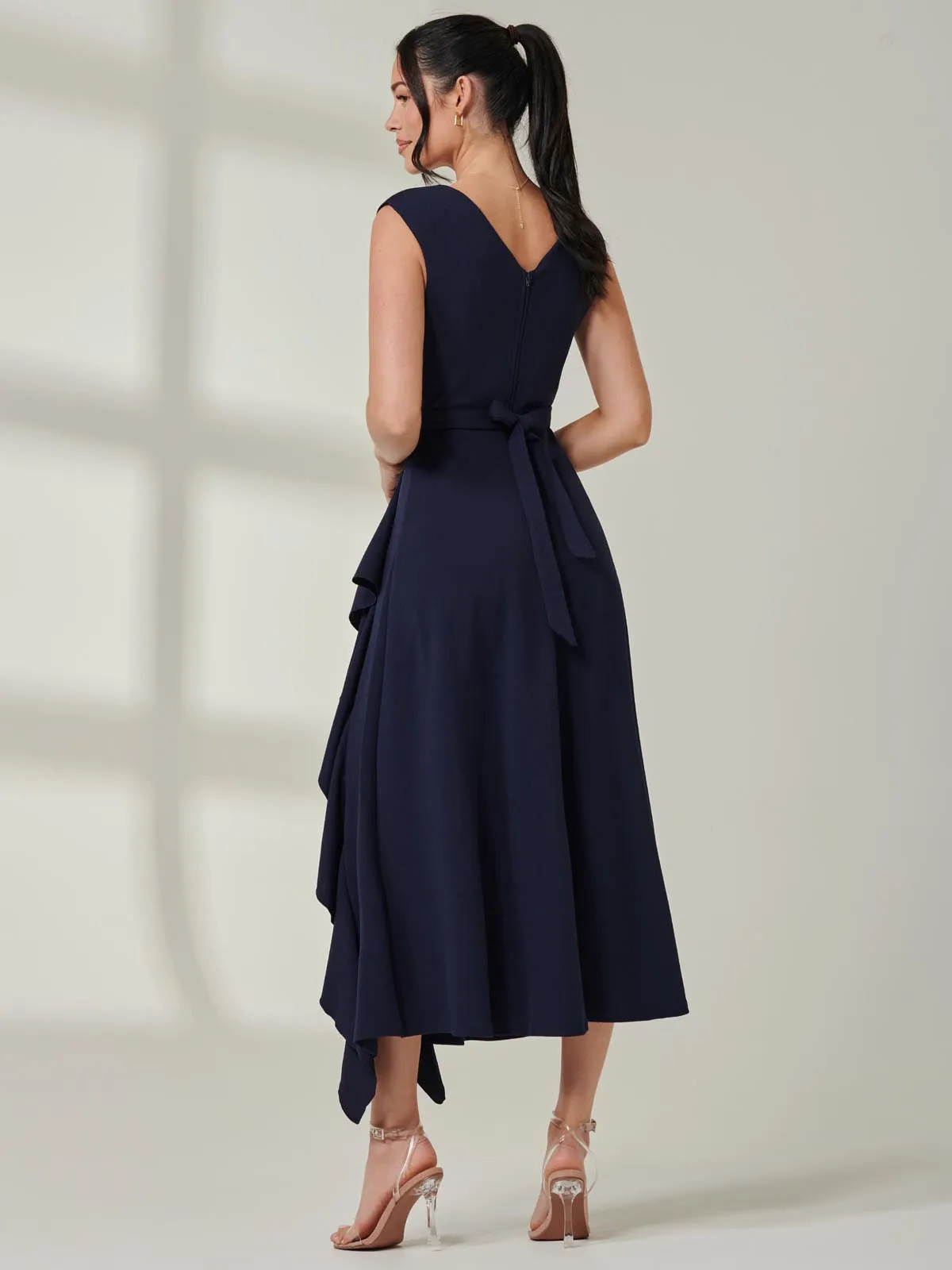 Wrap Front Frill Detail Maxi Dress, Navy