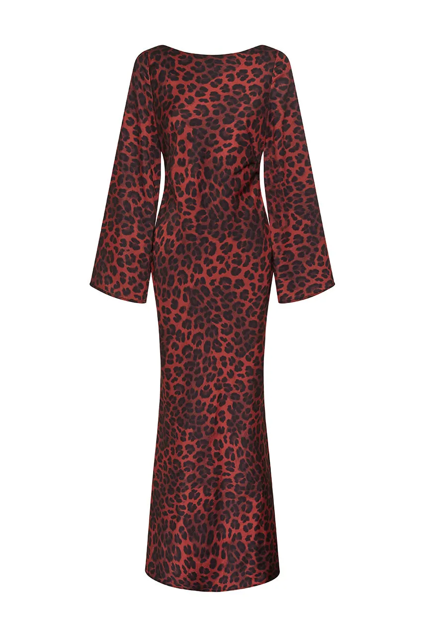 XARIA MAXI DRESS - RED LEOPARD