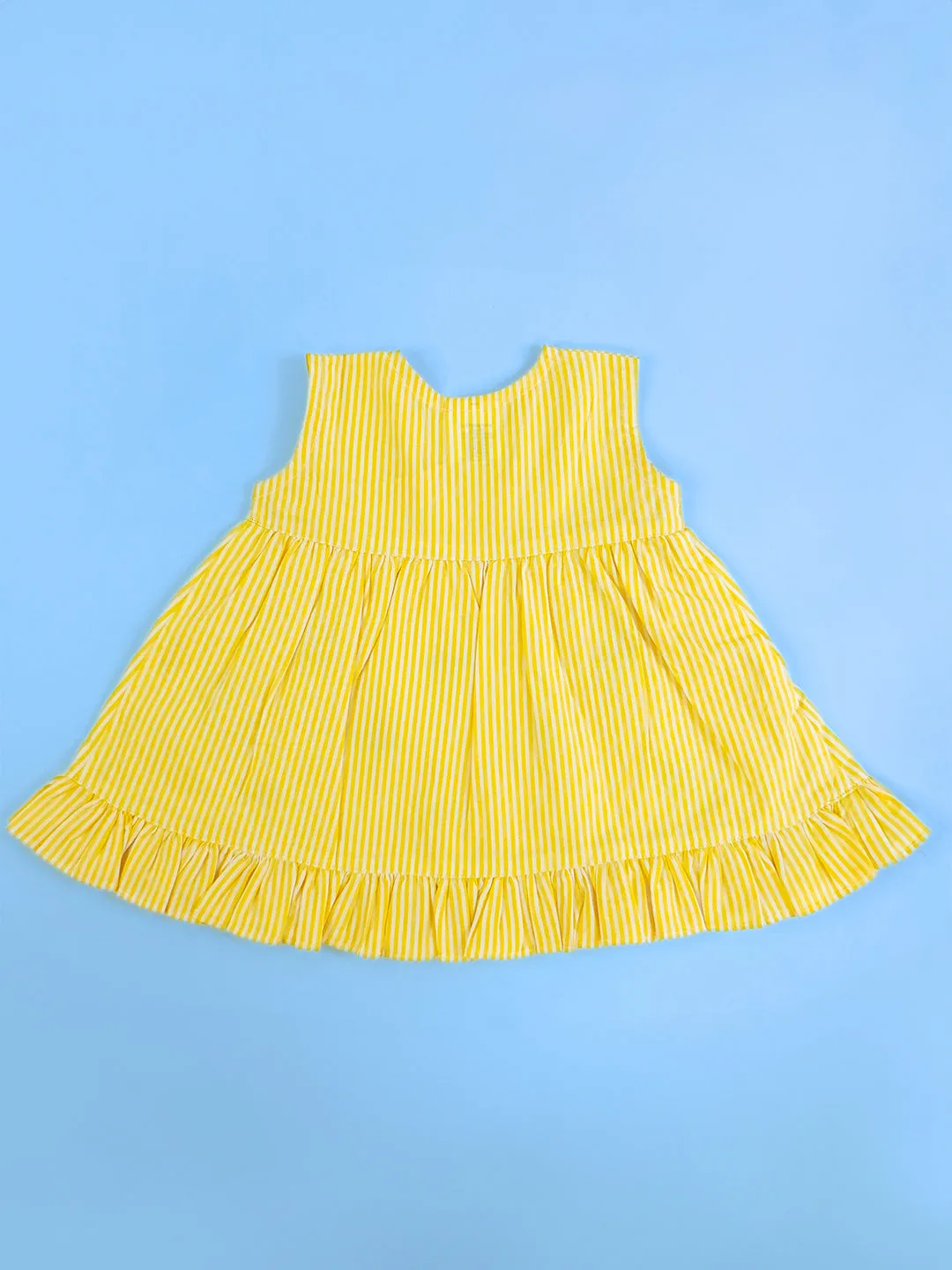 Yellow - Organic Cotton Watermelon Embroidered Girls Striped Jabla / Dress