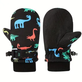 Youngsters' Dinosaur Print Winter Gloves - Cozy & Warm, One-Size Fits All for Boys & Girls Ages 4-8, Polyester Blend