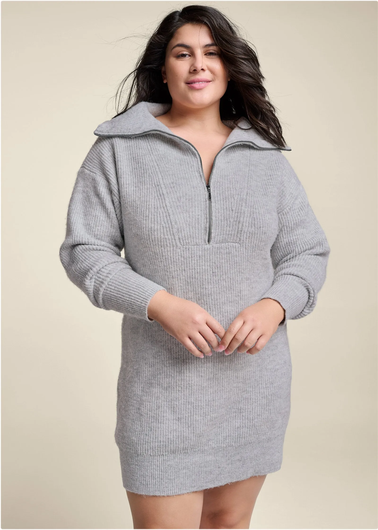 Zip Front Sweater Dress  - Heather Grey