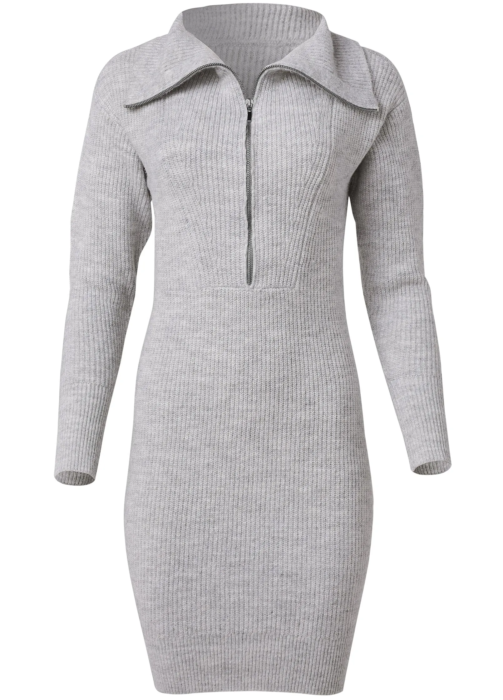 Zip Front Sweater Dress  - Heather Grey