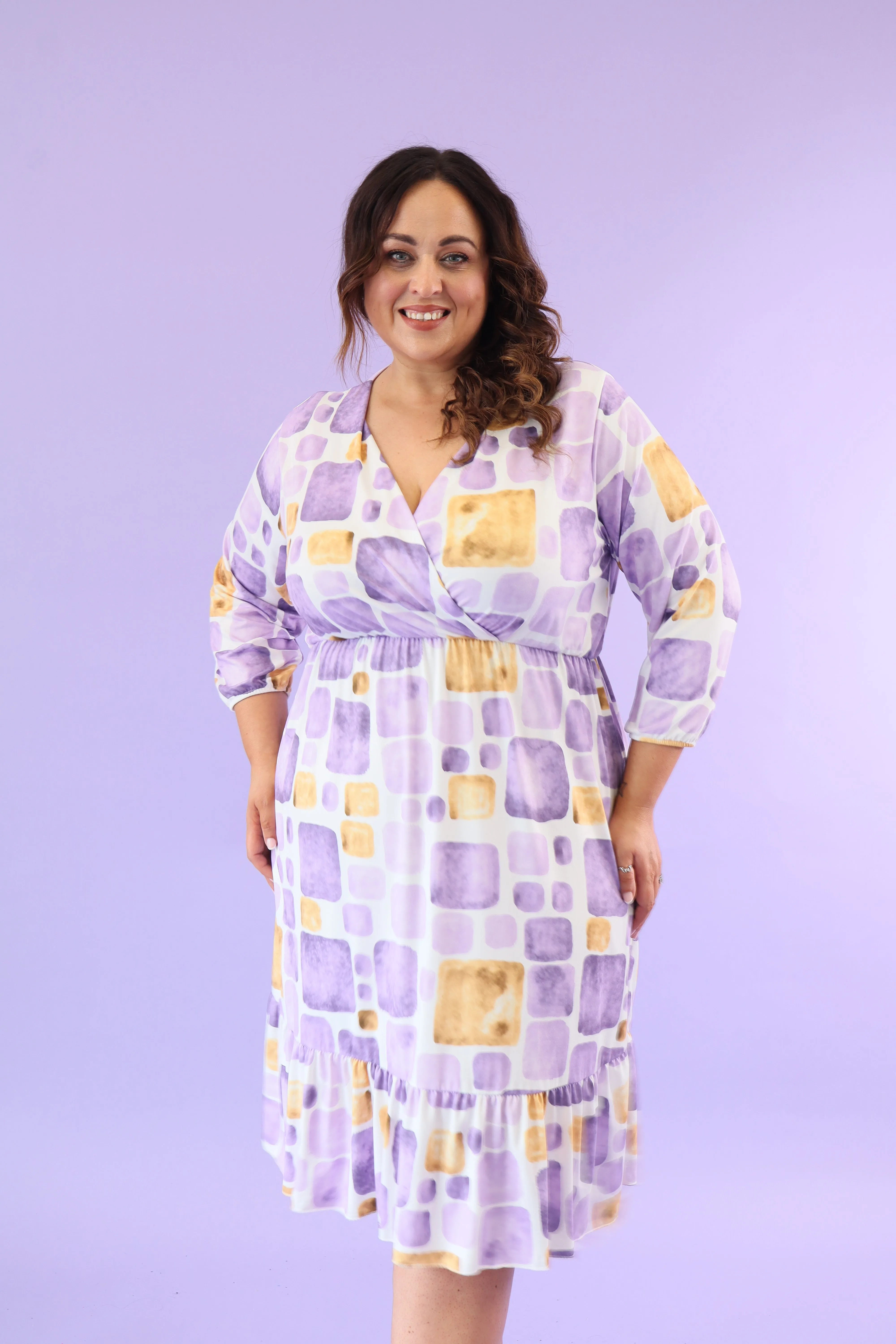 Zoe Faux Wrap Dress in Purple